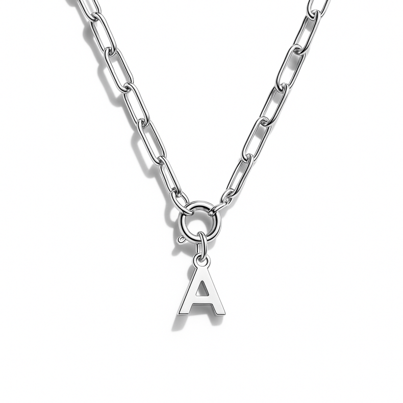 Bokstavshalsband A-Z Paperclip Kedja | 925 silver