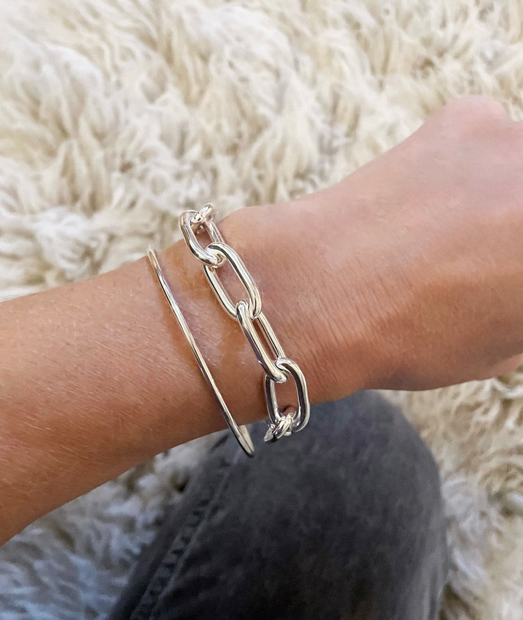 Chunky Chain Paperclip Armband kedja, 10 mm | 925 silver