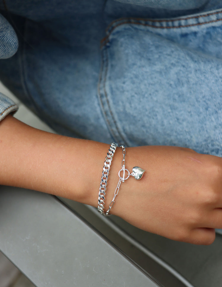 Heart Chain armband, silver