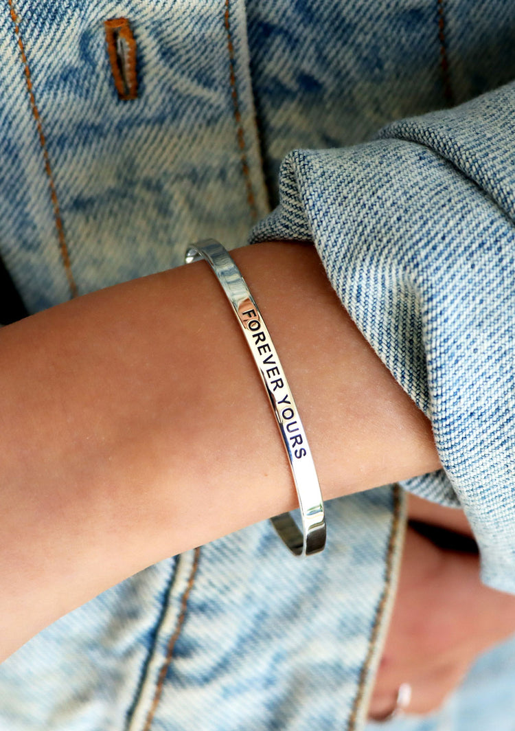 Plain Flat Cuff Women, External engraving | 925 silver