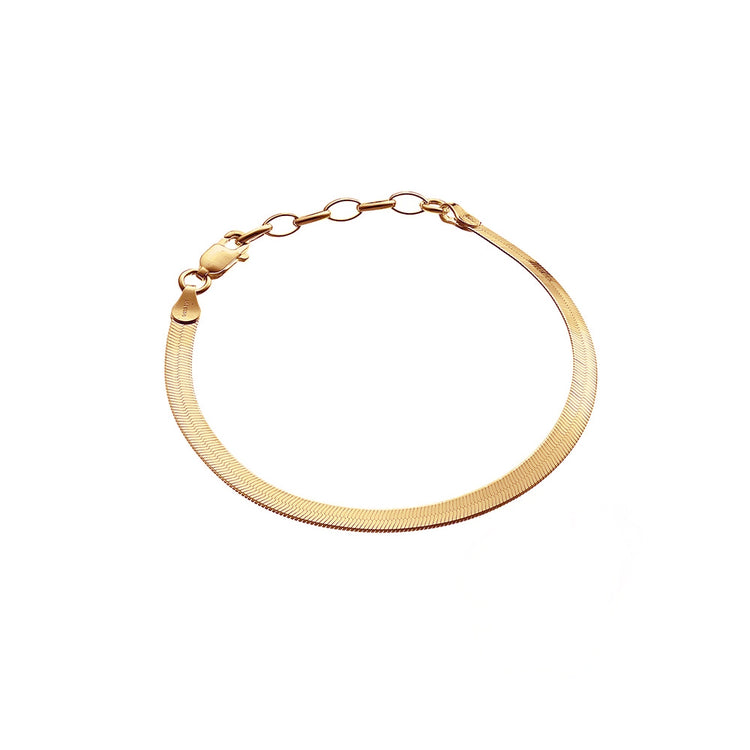Guldarmband med platt ormkedja,  4 mm brett med förläningskedja.