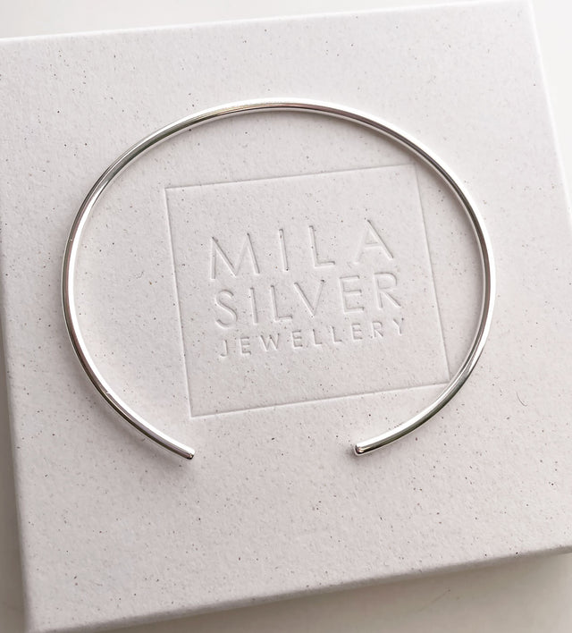 Plain Round Cuff Thin, Armband silber, Gravur optional