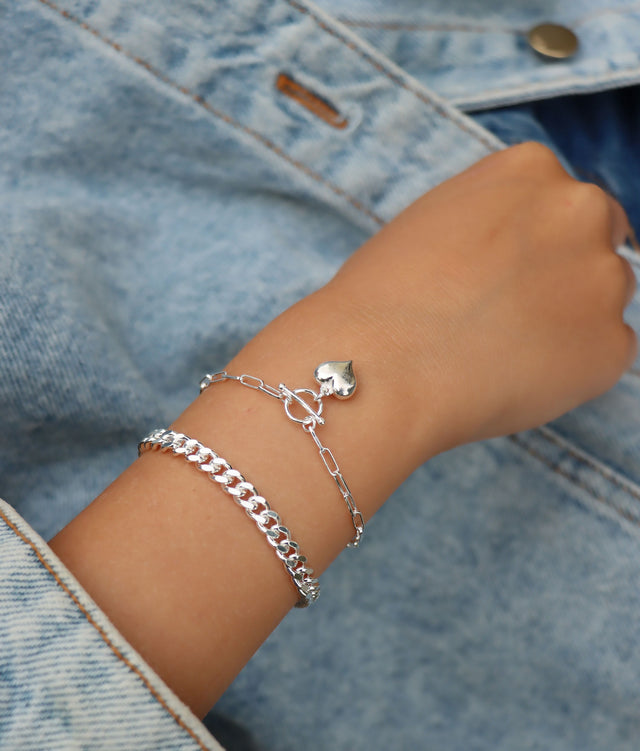 Heart Chain armband, silver