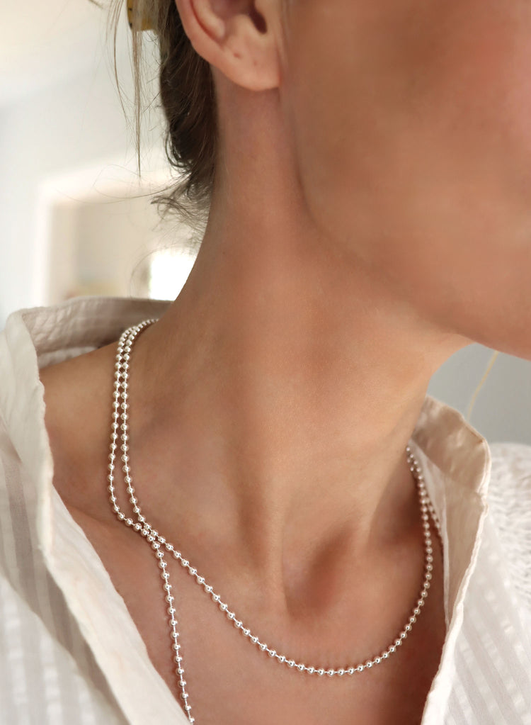 Perlenkette silber, 3 mm / 45-47 cm