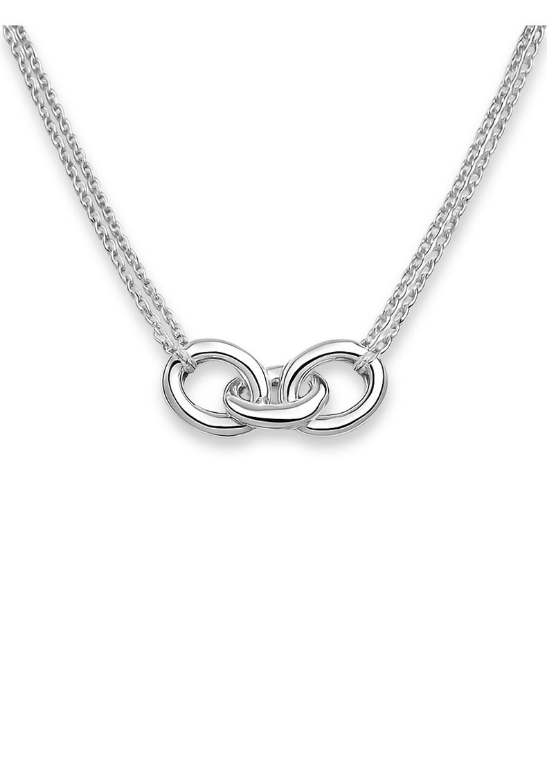 silverhalsband med tre ringar i dubbla kedjor.