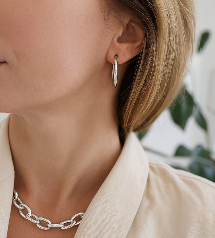 Plain Chunky Hoops Medium | 925 silver