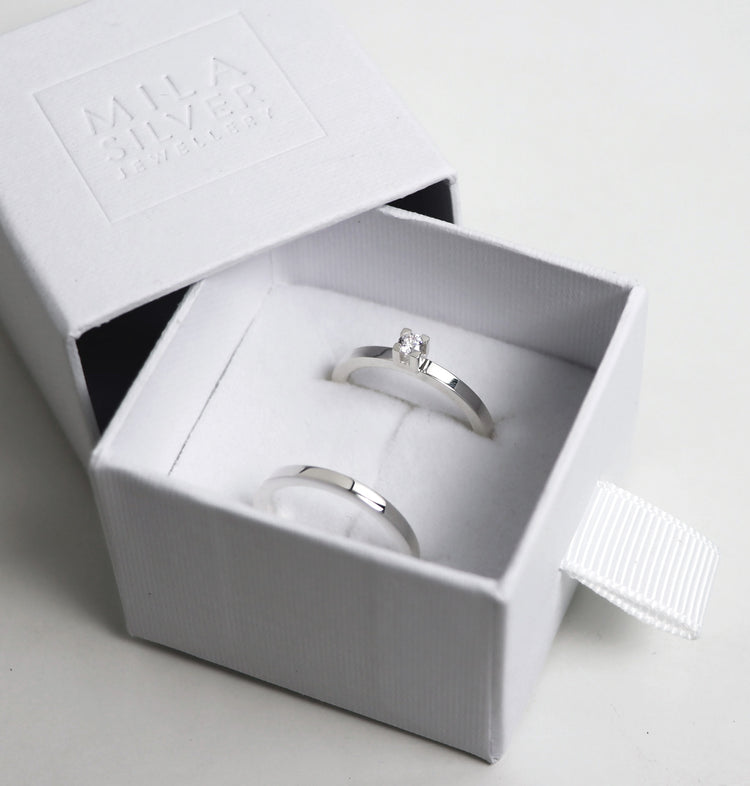 Monet 0,10 ct + Silberring | Trau- & Verlobungsringe Paar