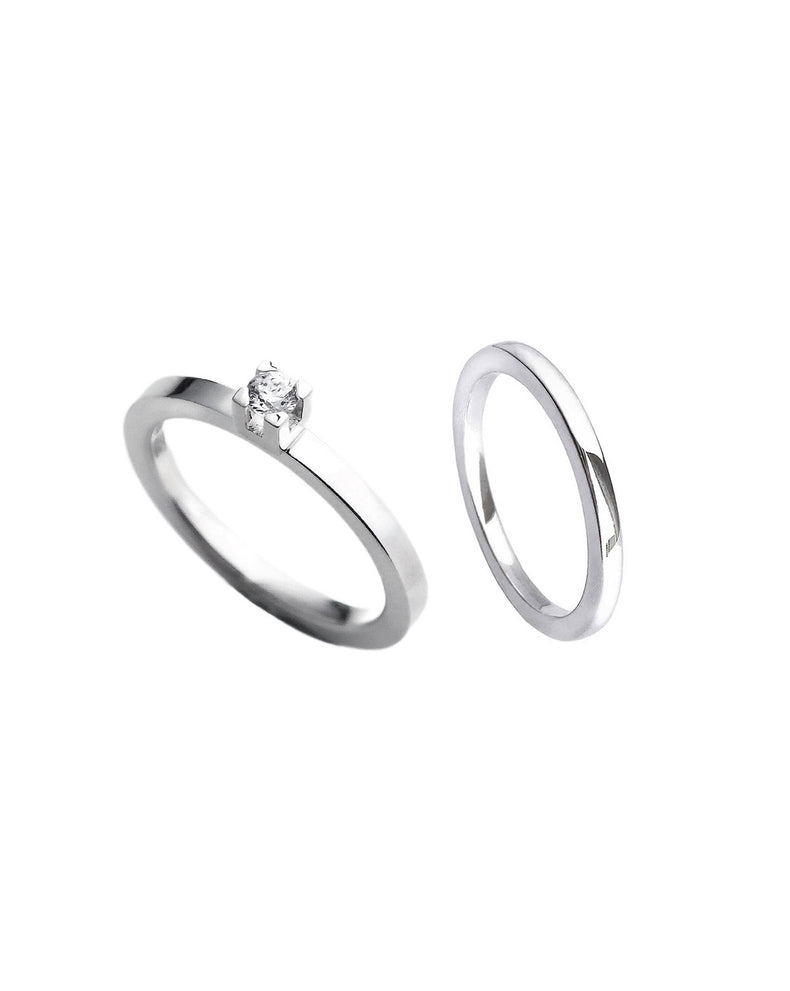 Monet 0,10 ct + Silverring | Vigselring & Förlovningsring Par