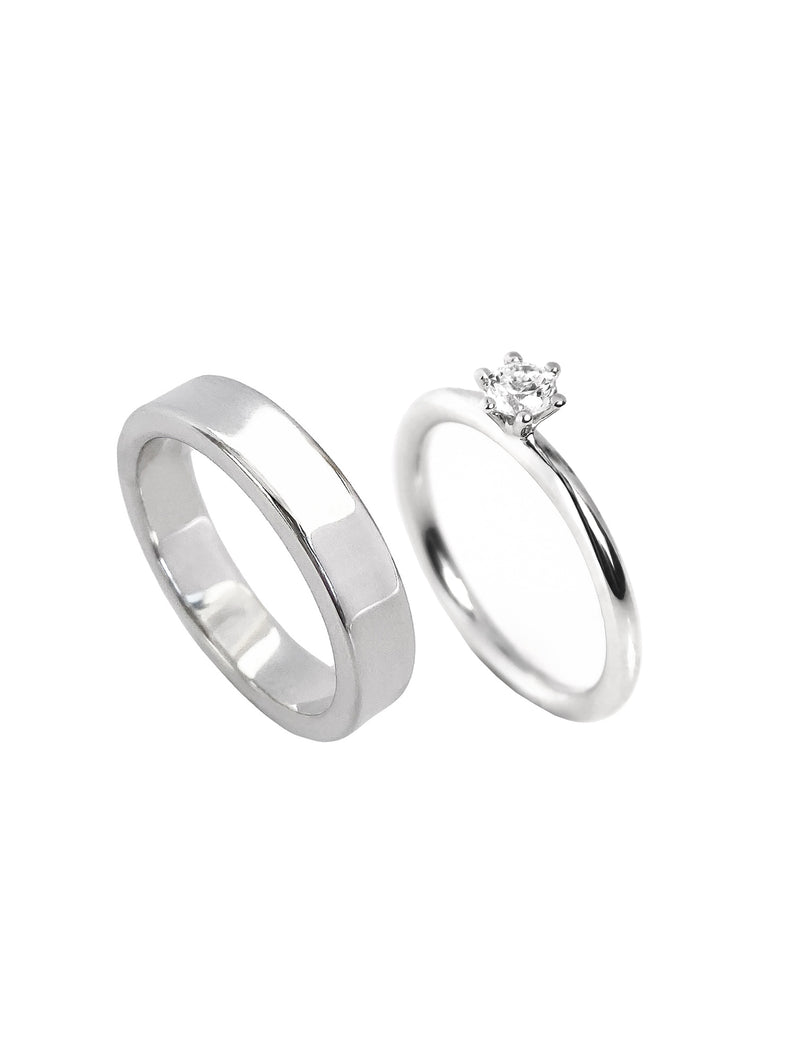 Julie 0,25 ct + Plain silverring 5 mm | Förlovningsringar Par