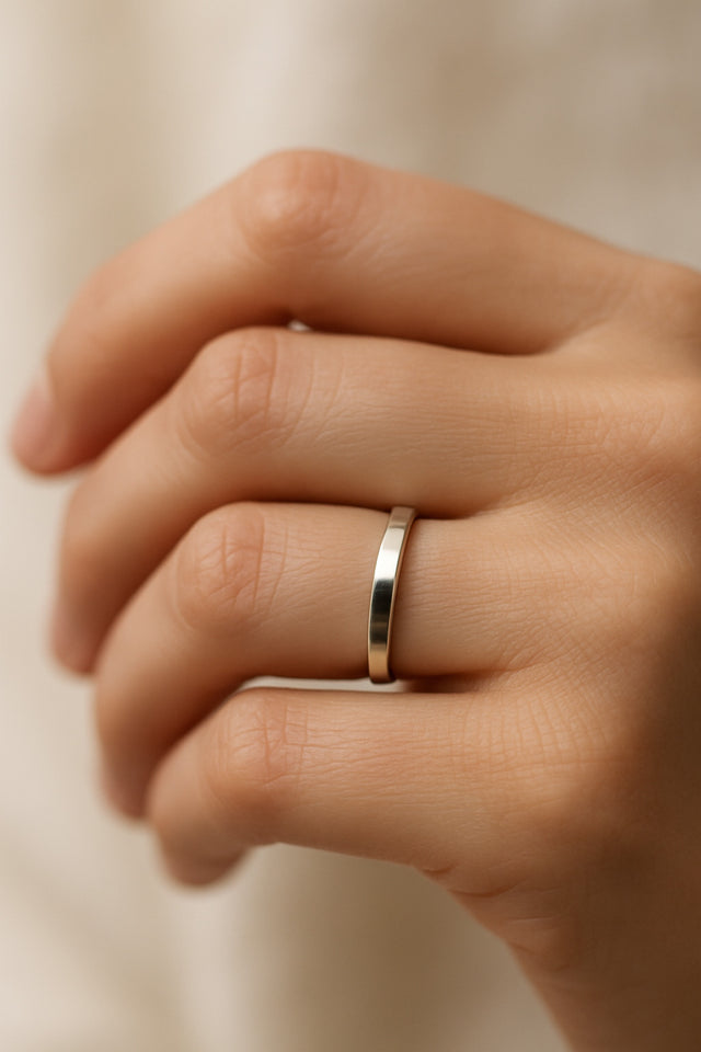 Mila Combo Dünner Silberring, Gerades Profil, Gravur optional