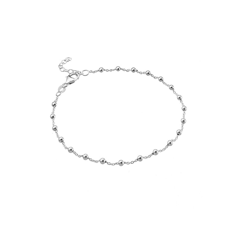 Smalt silverarmband i 925 silver med tunn kedja och små silverkulor, ställbar längd med förlängningskedja.