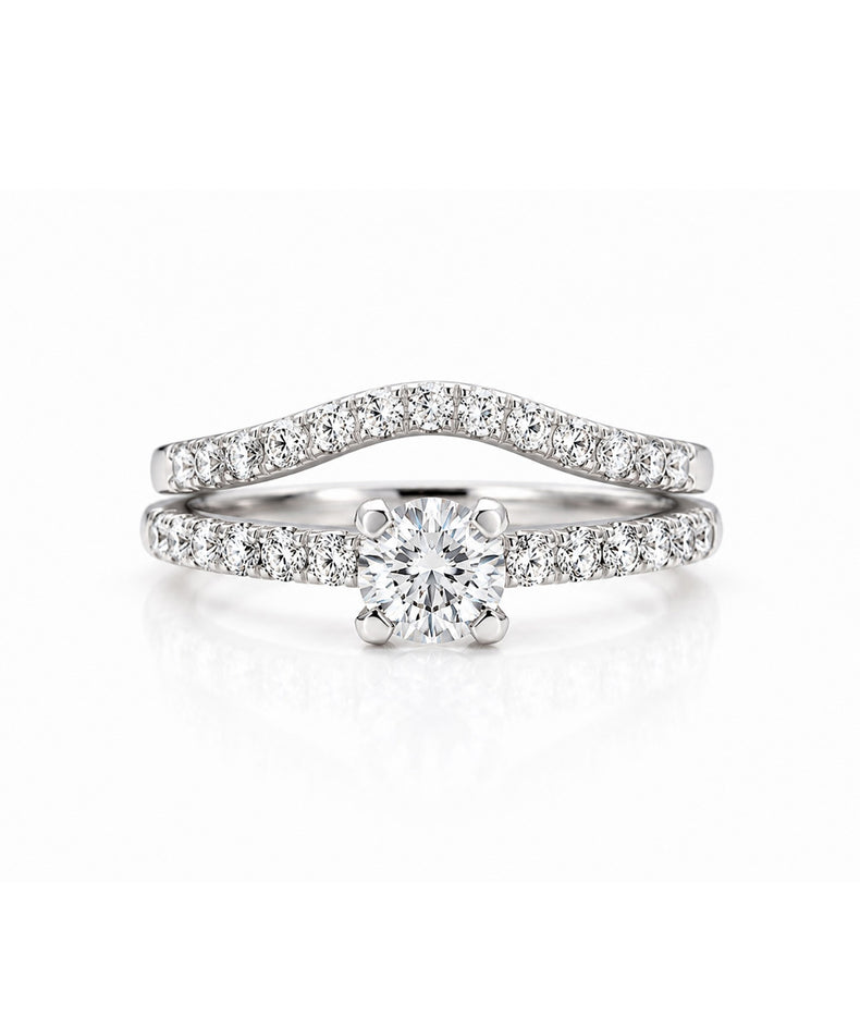Ring set i Art Deco design. Vigselring och förlovningsring i silver med diamanter. 