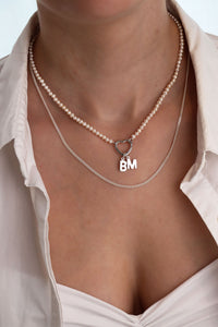 Heart Pearl Choker Halsband | 925 silver + Sötvattenspärlor