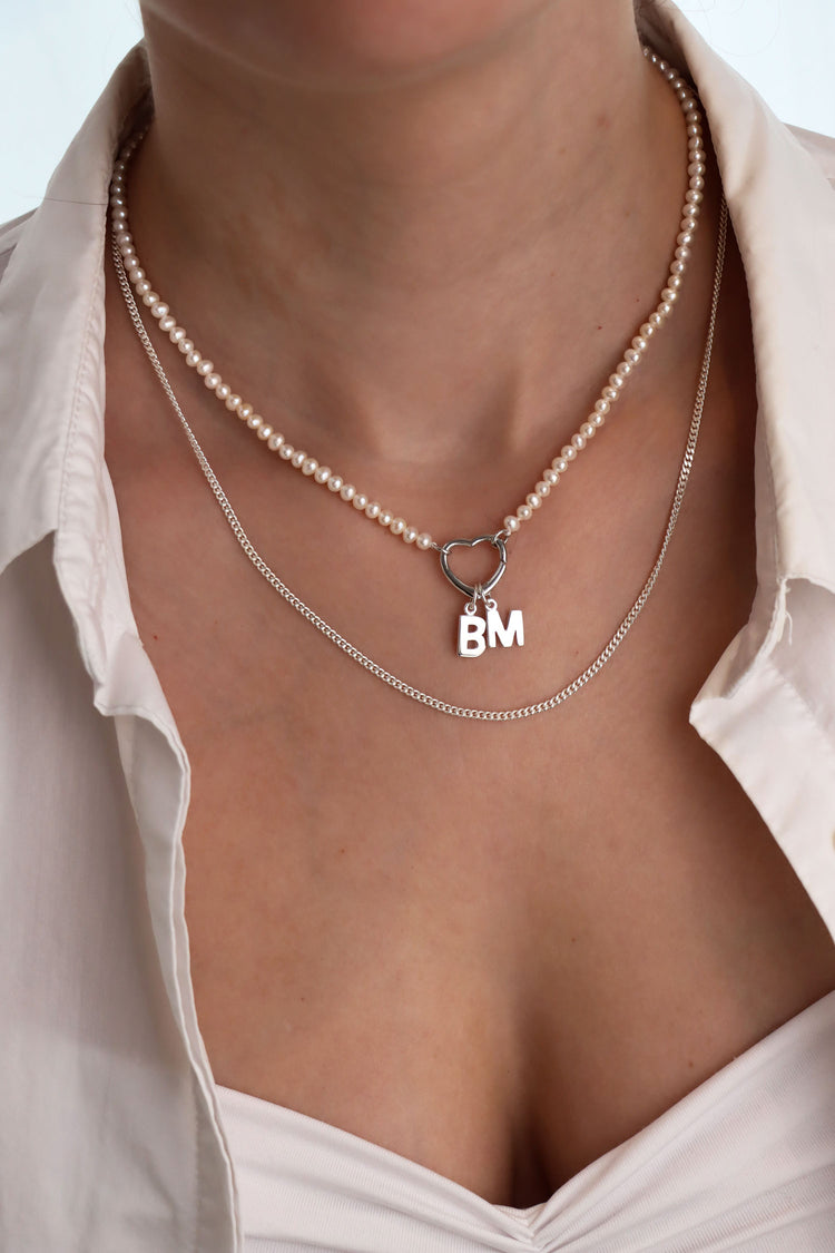 Heart Pearl Choker Halsband | 925 silver + Sötvattenspärlor