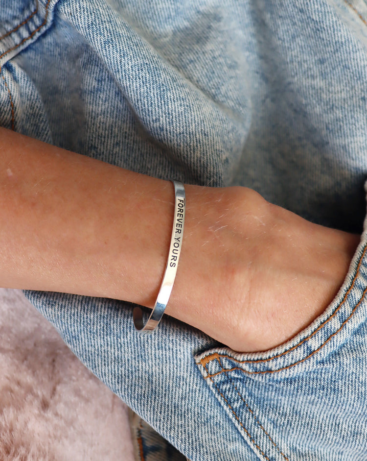 Plain Flat Cuff Women, External engraving | 925 silver