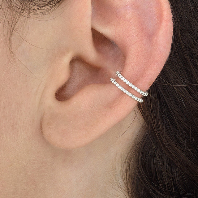 Double Beaded ear cuff, silver