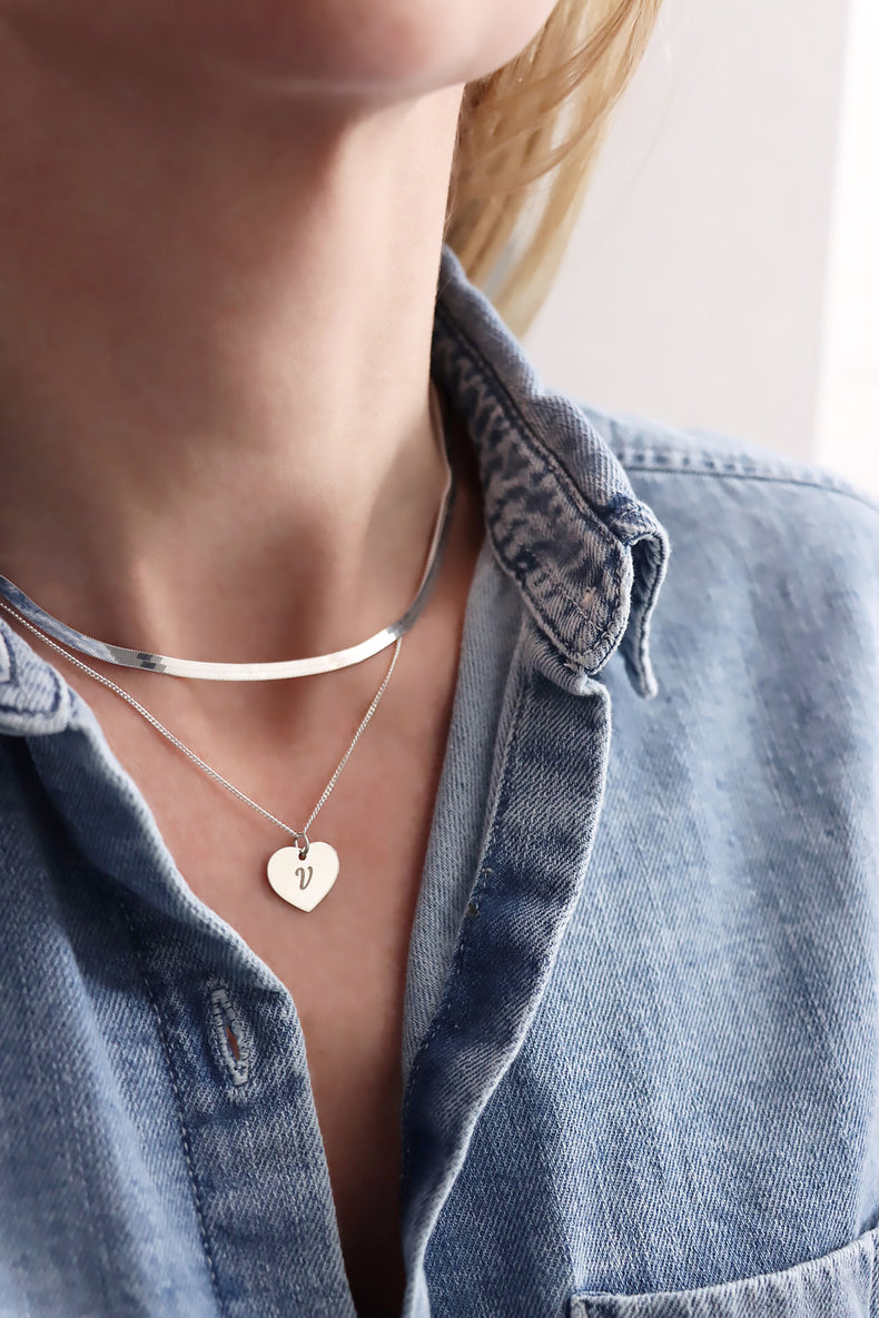 Chain Necklace silver, Pressed Snake chain / Herringbone, 3 mm