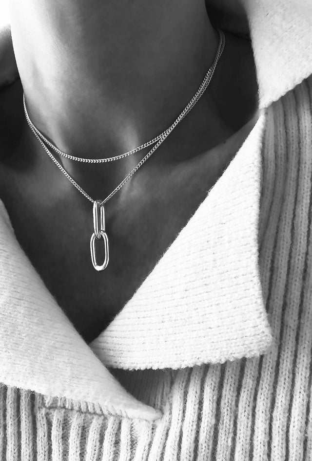 Chunky Paperclip Links Halsband, silver