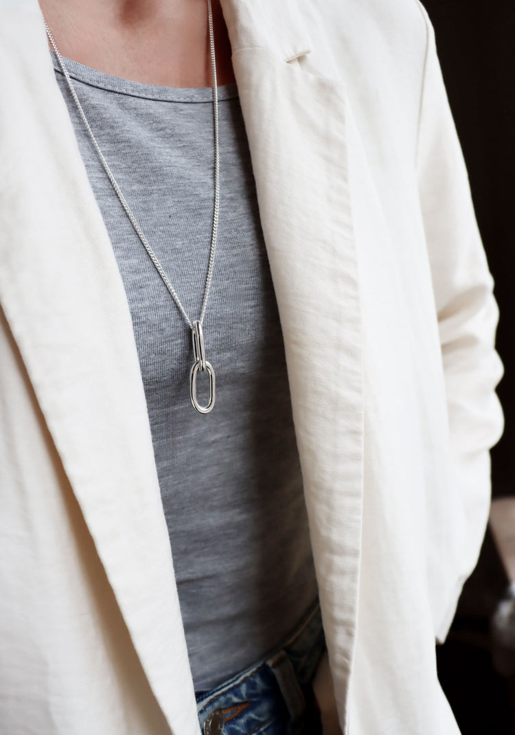 Chunky Paperclip Links Halsband, silver