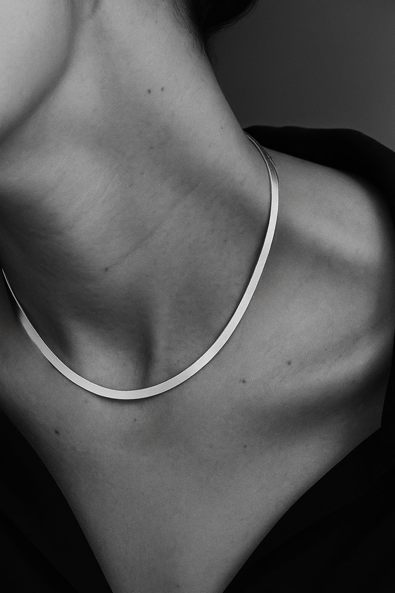 Chain necklace silver, Pressed Snake chain | Mila Silver