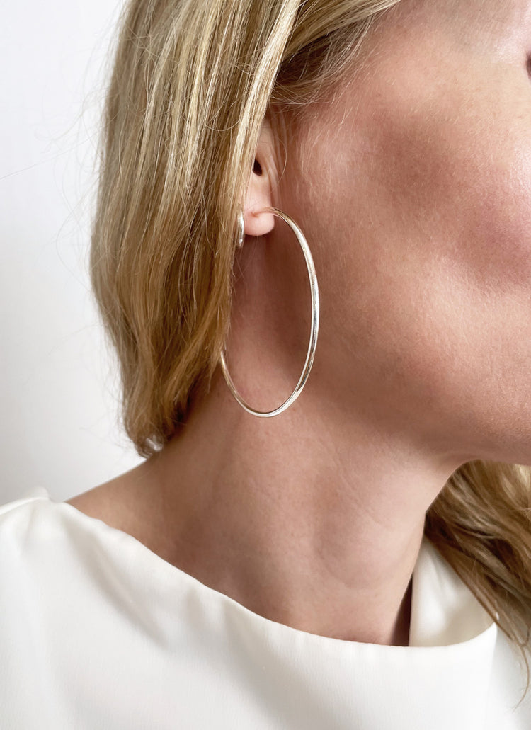 XL Plain Hoop örhängen silver, ringar 6 cm