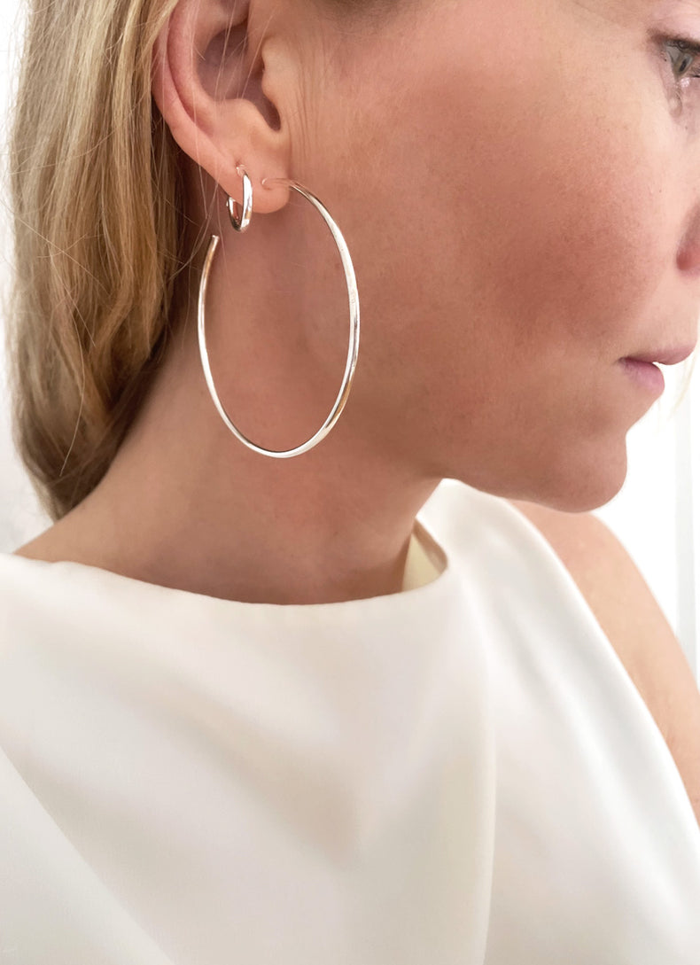 XL Plain Hoop örhängen silver, ringar 6 cm