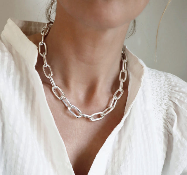 Chunky Chain Paperclip 10 mm, Halsband kedja silver