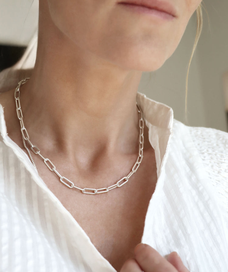 Paperclip Kedja Rund, Halsband silver