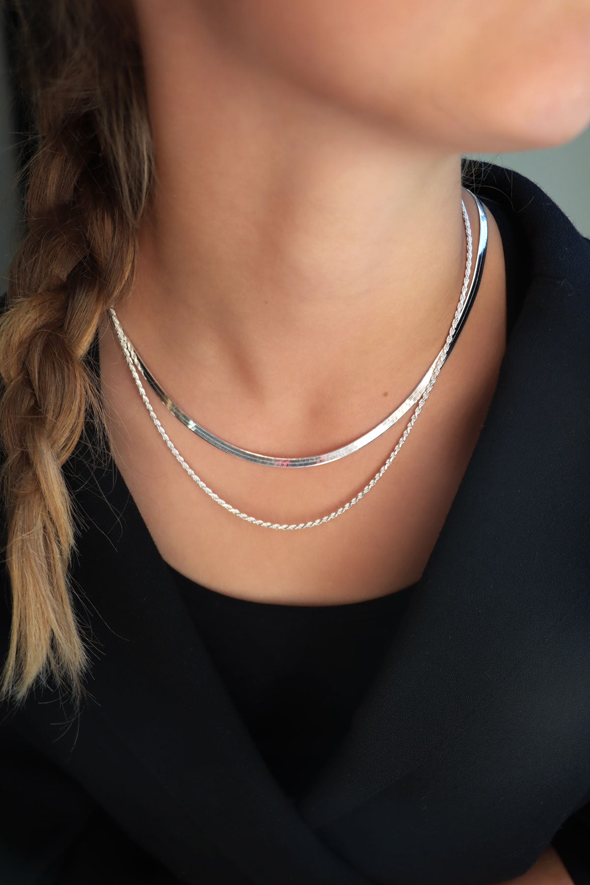 Chain necklace silver, Pressed Snake chain | Mila Silver