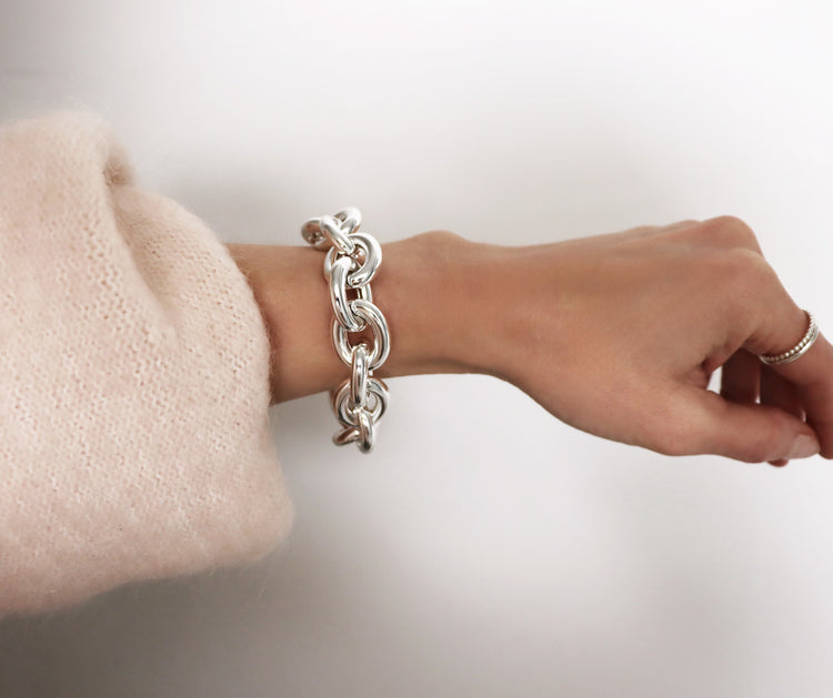 Mega Chunky Chain Armband, silver 18 mm