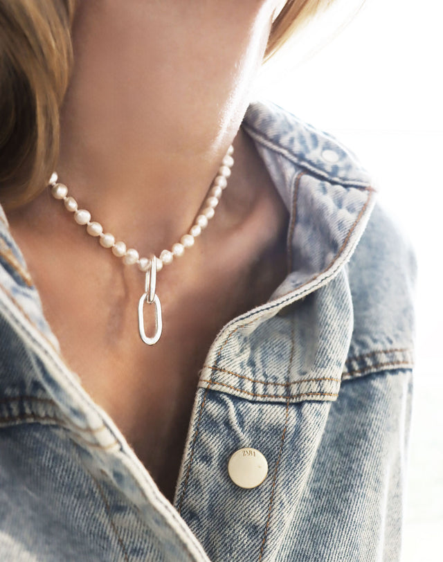 Paperclip Link & Baroque Pearl halsband