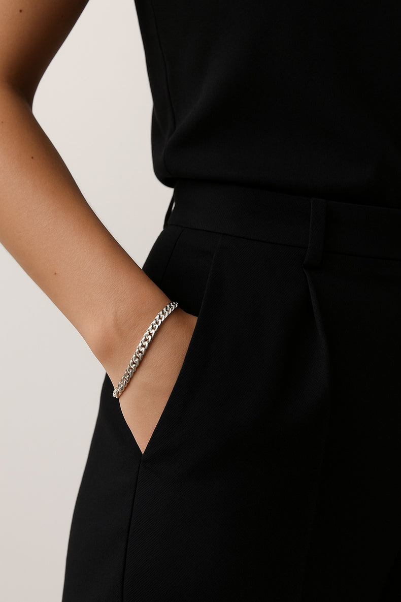 Curb Chain bracelet, silver, 5 mm
