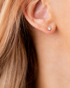 Women wearing diamond ear studs, 0,10 ct. 