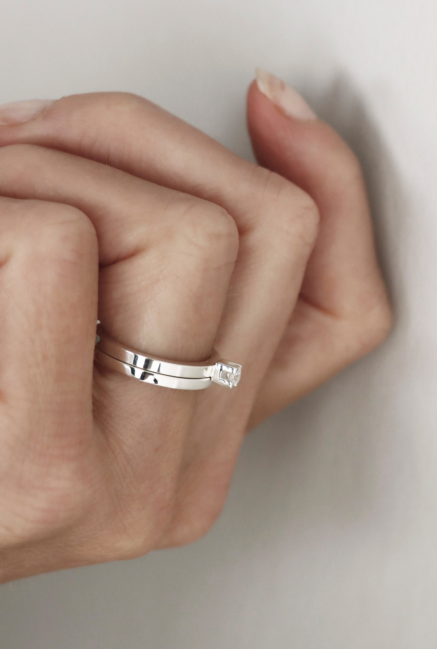 Mila Combo Thin Silberring, Gerades Profil | 925 Silber