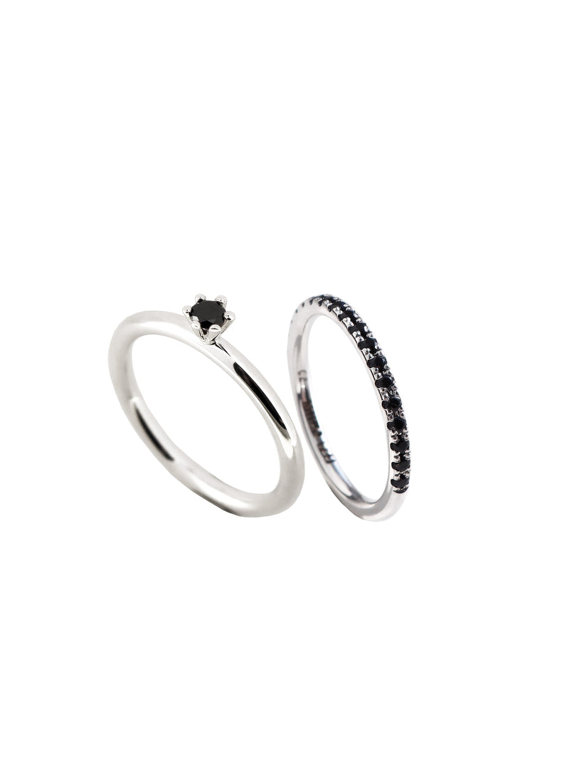 Set Julie/Elise Wedding & Engagement ring, Black diamonds