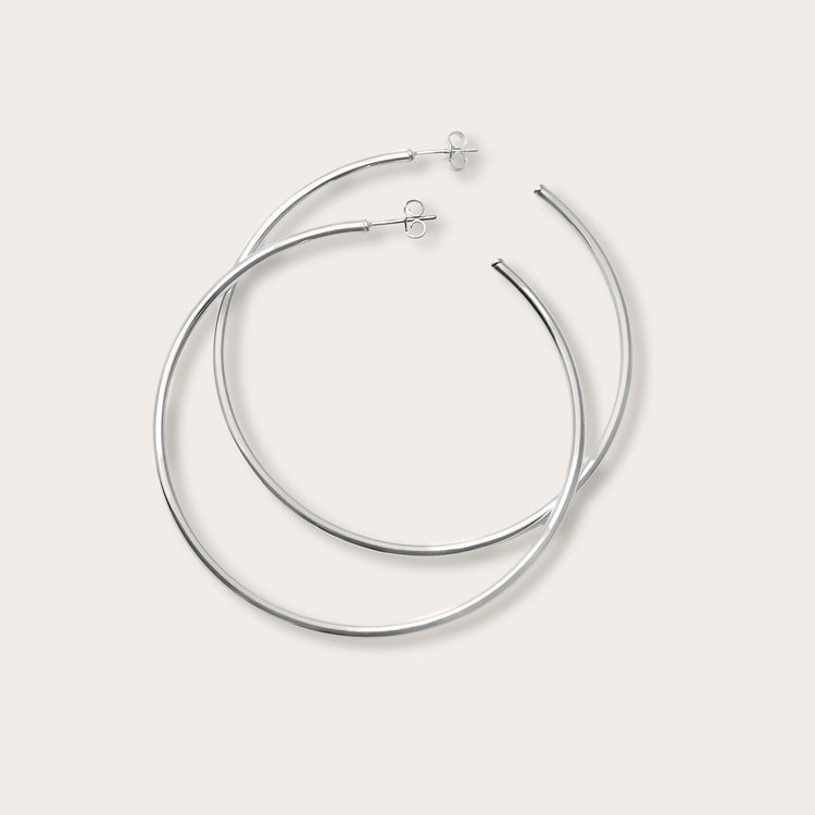 XL Plain Hoop örhängen silver, ringar 6 cm