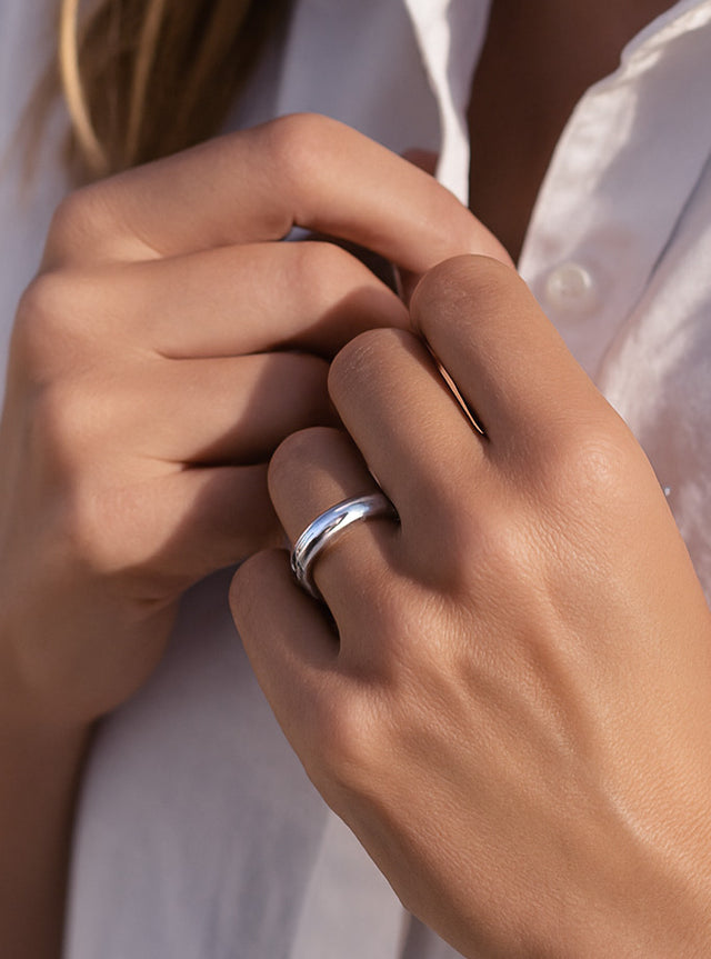 Mila Combo Silver Ring, 4 mm, Engraving optional