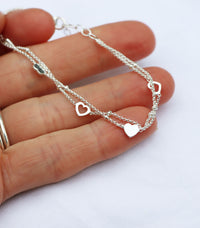 Doppeltes Herz-Kettenarmband, Silber
