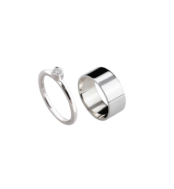 MILA COMBO Ring stack Minou diamantring + Plain ring - Mila Silver